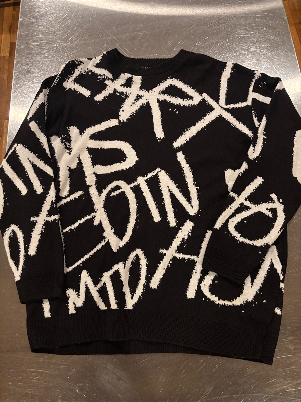 Boohoo Black & White Graphic Crewneck Sweater - Men's